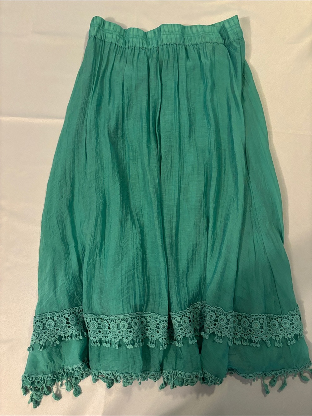 krazy kat Teal A-Line Skirt with Crochet Trim